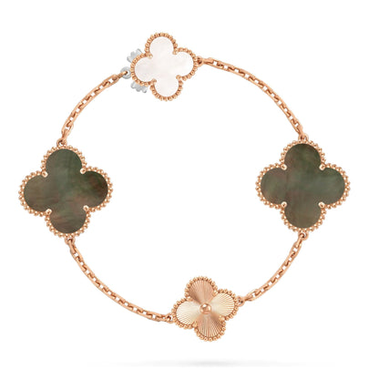 [Aura Jewels]DETACHABLE CLOVER 15(11+4) FLOWER ROSE GOLD NECKLACE SET