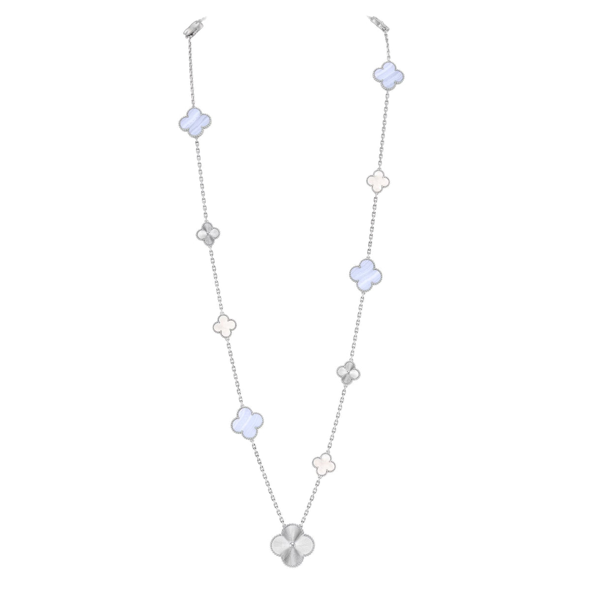 [Aura Jewels]DETACHABLE CLOVER 15(11+4) FLOWER SILVER NECKLACE SET