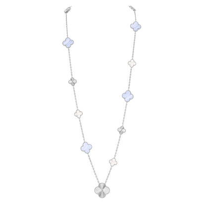 [Aura Jewels]DETACHABLE CLOVER 15(11+4) FLOWER SILVER NECKLACE SET