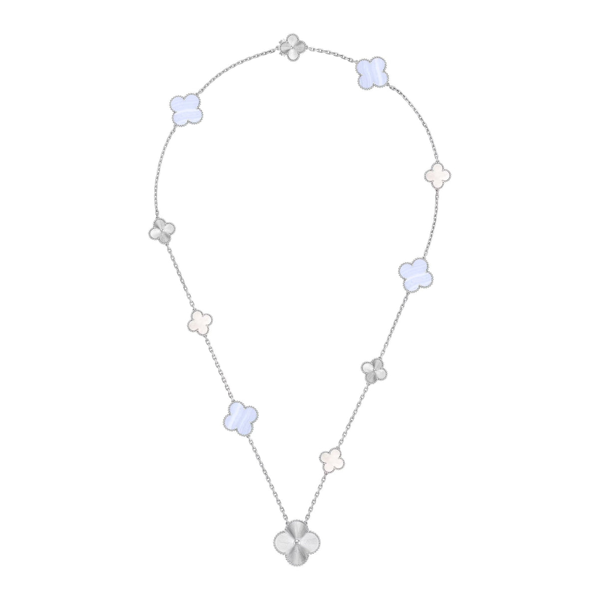 [Aura Jewels]DETACHABLE CLOVER 15(11+4) FLOWER SILVER NECKLACE SET