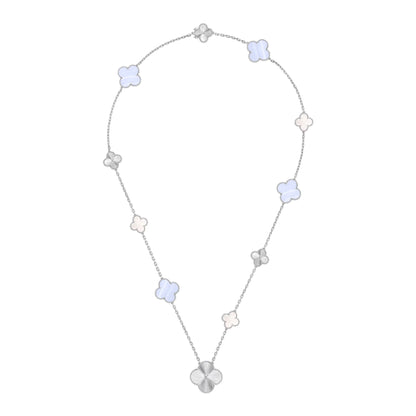 [Aura Jewels]DETACHABLE CLOVER 15(11+4) FLOWER SILVER NECKLACE SET