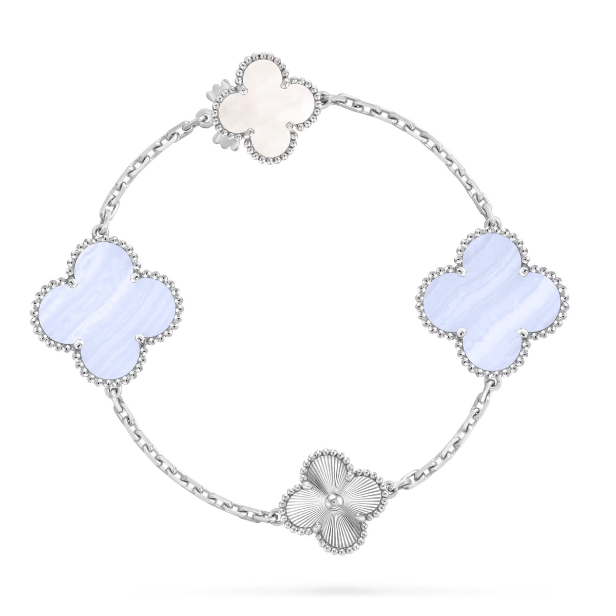 [Aura Jewels]DETACHABLE CLOVER 15(11+4) FLOWER SILVER NECKLACE SET