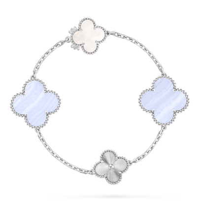 [Aura Jewels]DETACHABLE CLOVER 15(11+4) FLOWER SILVER NECKLACE SET