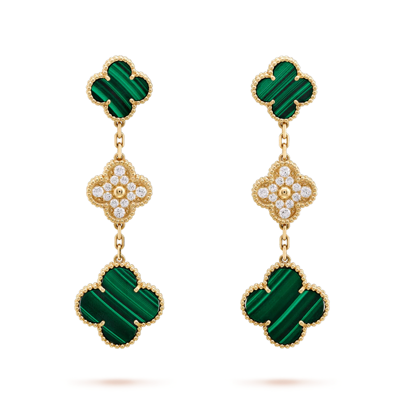 ¡®Aura Jewels¡¯CLOVER EARRINGS GOLD MALACHITE DIAMOND 3 MOTIF