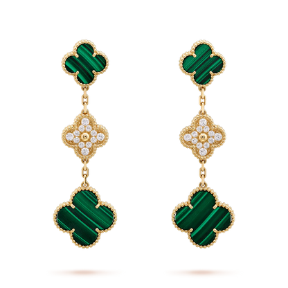 ¡®Aura Jewels¡¯CLOVER EARRINGS GOLD MALACHITE DIAMOND 3 MOTIF