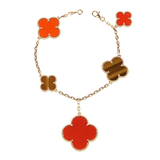 ¡®Aura Jewels¡¯CLOVER BRACELET 5 MOTIFS CARNELIAN TIGER EYE