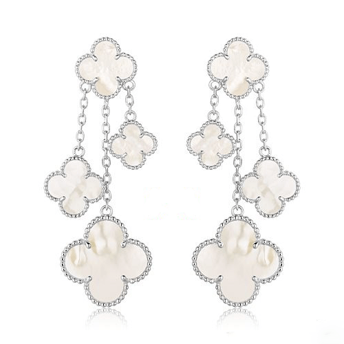 ¡®Aura Jewels¡¯CLOVER EARRINGS WHITE MOP 4 MOTIFS SILVER