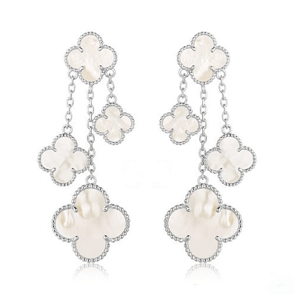 ¡®Aura Jewels¡¯CLOVER EARRINGS WHITE MOP 4 MOTIFS SILVER