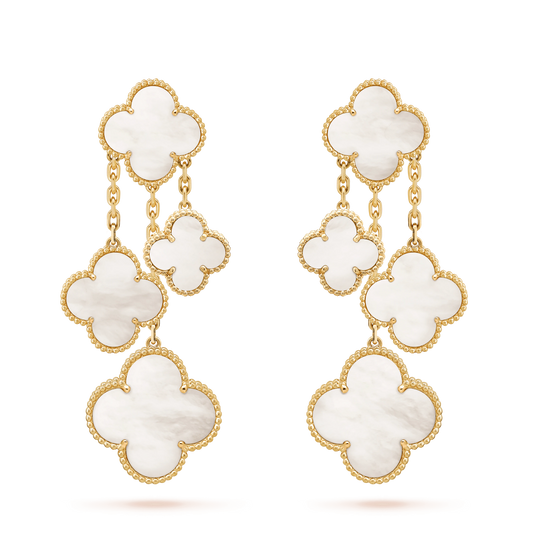 ¡®Aura Jewels¡¯CLOVER EARRINGS WHITE MOP 4 MOTIFS GOLD