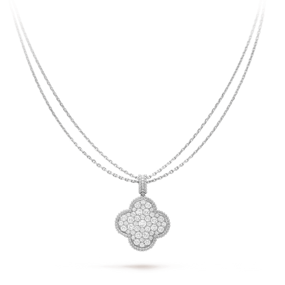 ¡®Aura Jewels¡¯CLOVER 25MM SILVER FULL DIAMOND BIG CLOVER NECKLACE