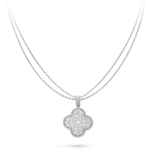 ¡®Aura Jewels¡¯CLOVER 25MM SILVER FULL DIAMOND BIG CLOVER NECKLACE