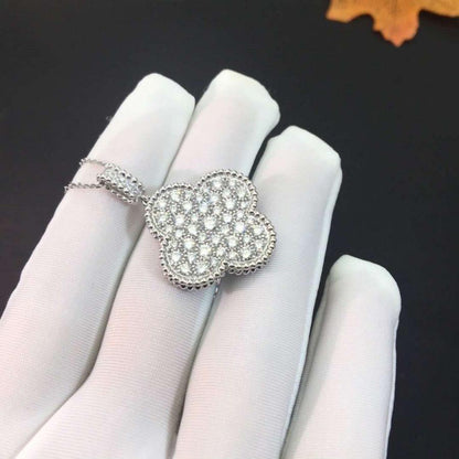 ¡®Aura Jewels¡¯CLOVER 25MM SILVER FULL DIAMOND BIG CLOVER NECKLACE
