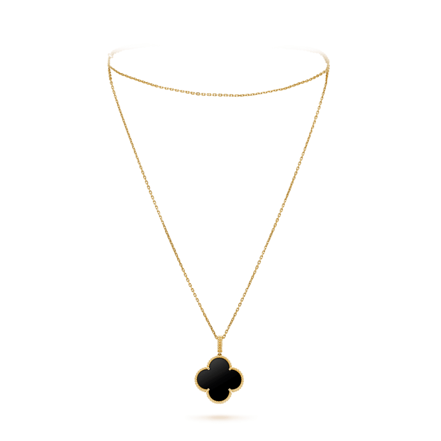 ¡®Aura Jewels¡¯CLOVER 25MM GOLD ONYX BIG CLOVER NECKLACE