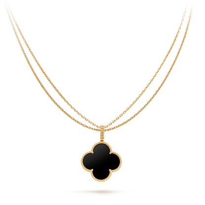 ¡®Aura Jewels¡¯CLOVER 25MM GOLD ONYX BIG CLOVER NECKLACE