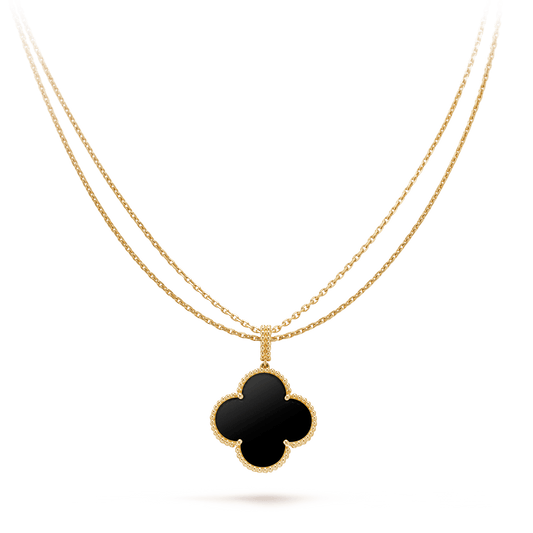 ¡®Aura Jewels¡¯CLOVER 25MM GOLD ONYX BIG CLOVER NECKLACE