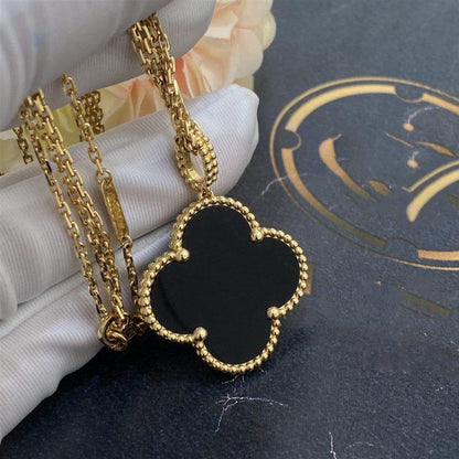 ¡®Aura Jewels¡¯CLOVER 25MM GOLD ONYX BIG CLOVER NECKLACE