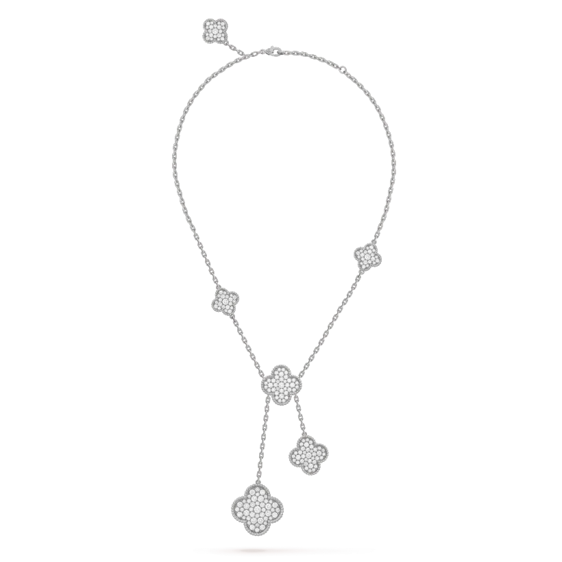 ¡®Aura Jewels¡¯CLOVER 5 MOTIFS SILVER DIAMONDS NECKLACE