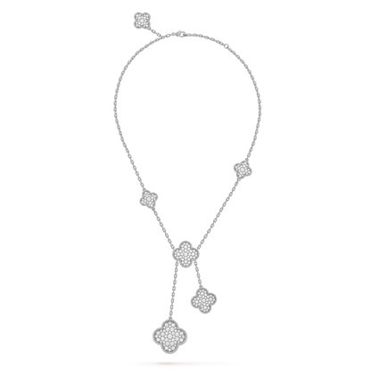 ¡®Aura Jewels¡¯CLOVER 5 MOTIFS SILVER DIAMONDS NECKLACE