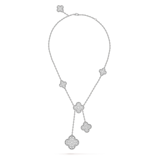¡®Aura Jewels¡¯CLOVER 5 MOTIFS SILVER DIAMONDS NECKLACE