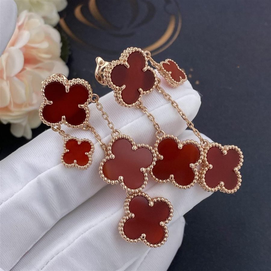¡®Aura Jewels¡¯CLOVER EARRINGS CARNELIAN 4 MOTIFS PINK GOLD