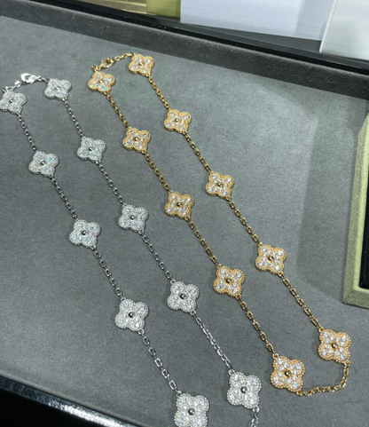 [¡®Aura Jewels¡¯]CLOVER 10 MOTIFS FULL DIAMOND NECKLACE