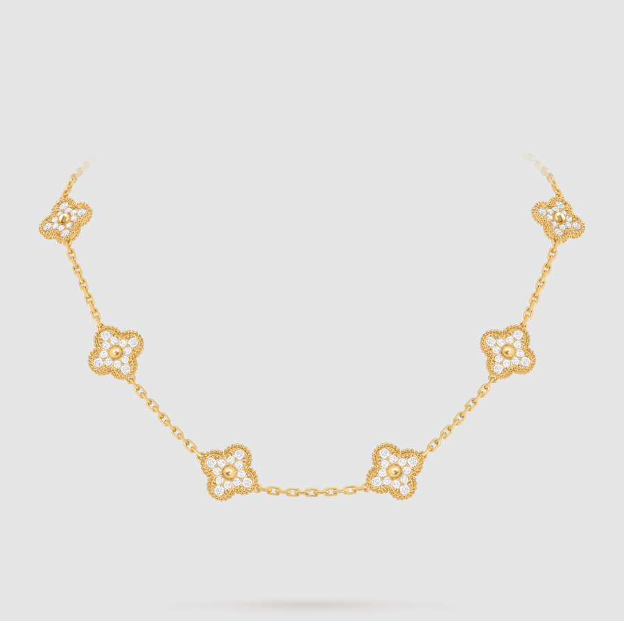 [¡®Aura Jewels¡¯]CLOVER 10 MOTIFS FULL DIAMOND NECKLACE
