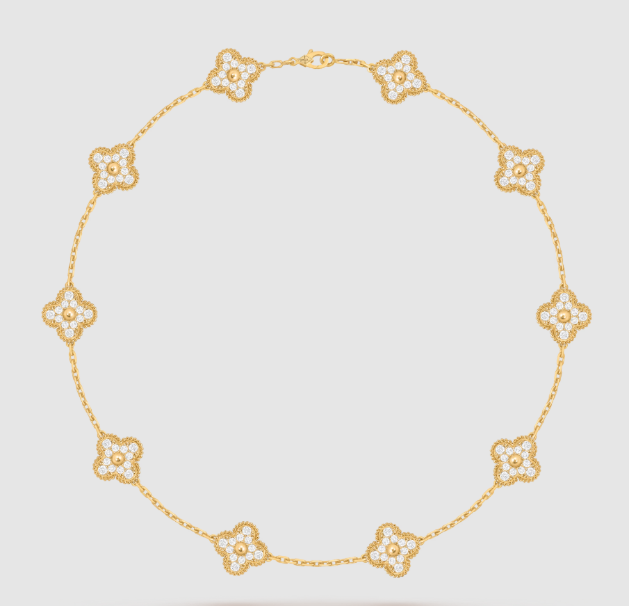 [¡®Aura Jewels¡¯]CLOVER 10 MOTIFS FULL DIAMOND NECKLACE