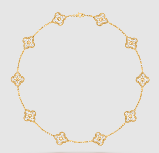 [¡®Aura Jewels¡¯]CLOVER 10 MOTIFS FULL DIAMOND NECKLACE
