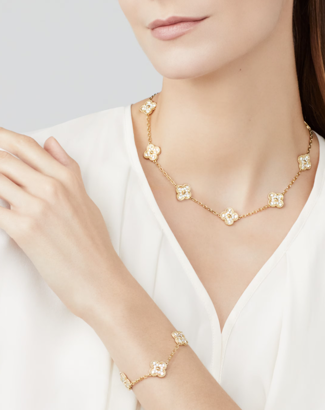 [¡®Aura Jewels¡¯]CLOVER 10 MOTIFS FULL DIAMOND NECKLACE