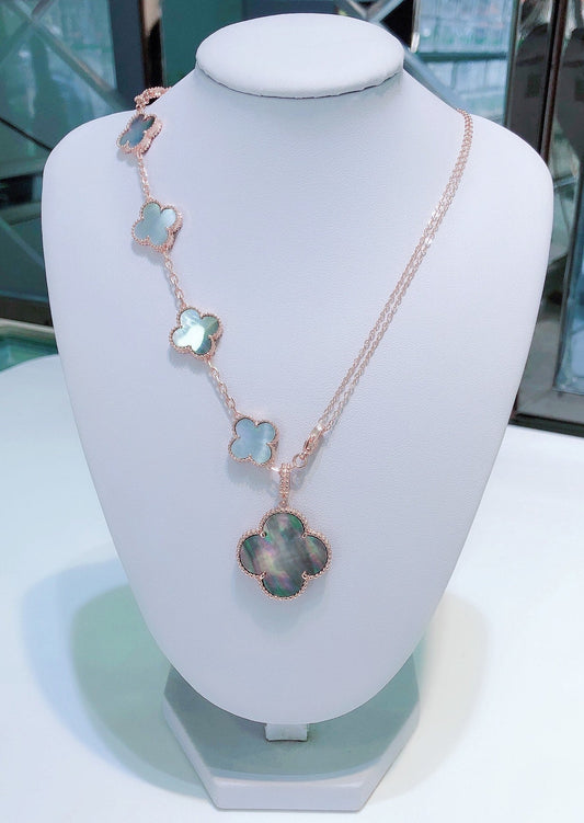 ¡®Aura Jewels¡¯COMBINED BRACELET 5 MOTIFS AND NECKLACE DARK MOP ROSE GOLD