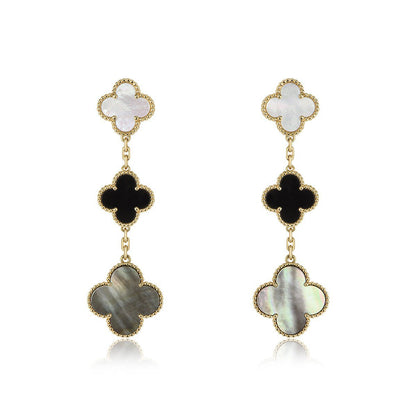 ¡®Aura Jewels¡¯CLOVER EARRINGS GOLD ONYX MOP 3 MOTIF
