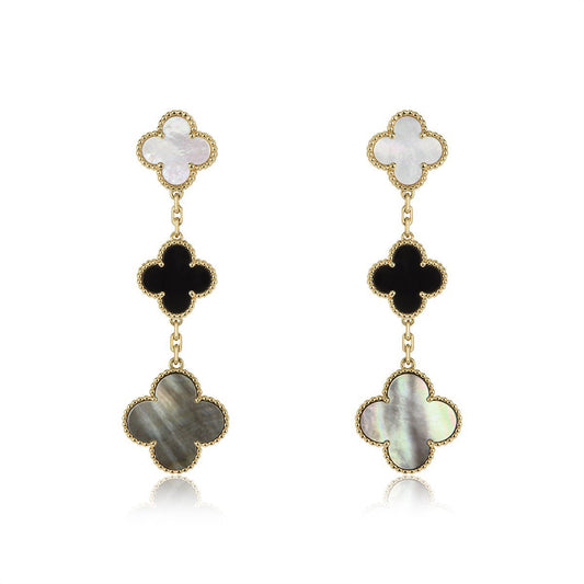 ¡®Aura Jewels¡¯CLOVER EARRINGS GOLD ONYX MOP 3 MOTIF
