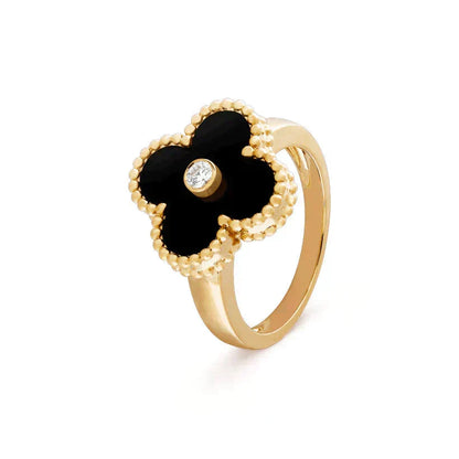 ¡®Aura Jewels¡¯CLOVER ONYX RING GOLD DIAMOND