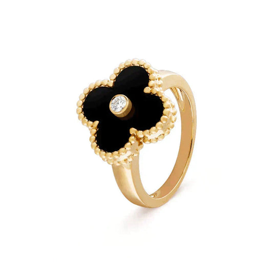 ¡®Aura Jewels¡¯CLOVER ONYX RING GOLD DIAMOND