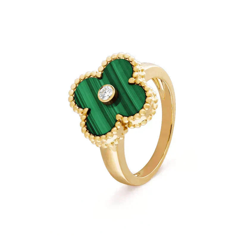 ¡®Aura Jewels¡¯CLOVER MALACHITE RING GOLD DIAMOND