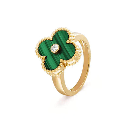 ¡®Aura Jewels¡¯CLOVER MALACHITE RING GOLD DIAMOND